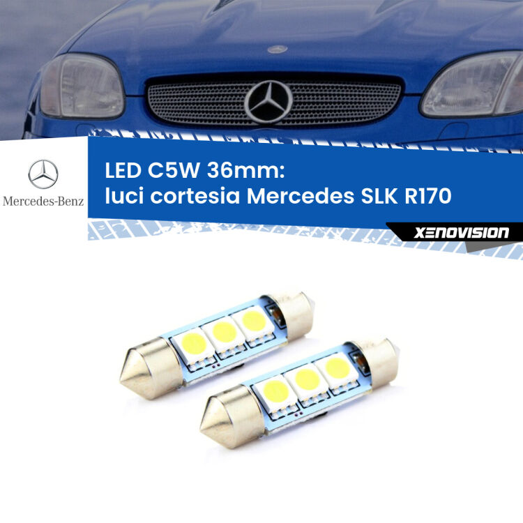 0 Luci Cortesia LED c5w 36mm Mercedes SLK R170 1996 - 2004 (Coppia) <strong>Luci Cortesia LED per Mercedes SLK</strong> R170 1996 - 2004. Coppia lampade <strong>C5W</strong> 36mm estremamente longeve.