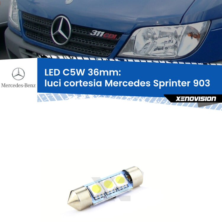 LED Luci Cortesia Mercedes Sprinter 903 1995 - 2006. Una lampadina led innesto C5W 36mm canbus estremamente longeva.