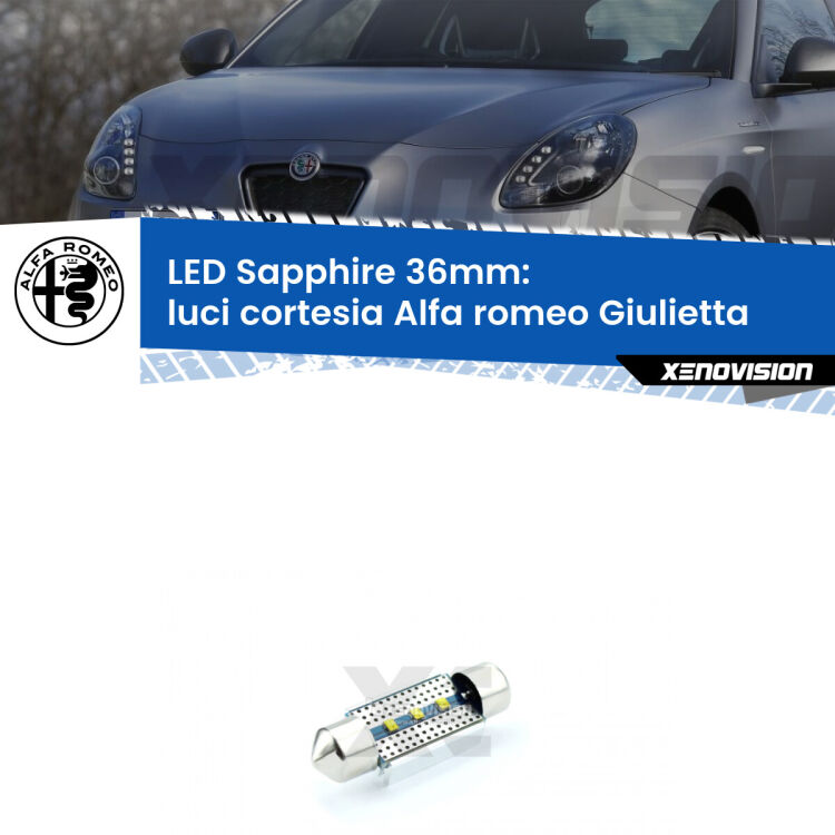 <strong>LED luci cortesia 36mm per Alfa romeo Giulietta</strong>  2010 in poi. Lampade <strong>c5W</strong> modello Sapphire Xenovision con chip led Philips.