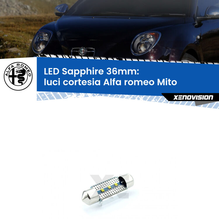<strong>LED luci cortesia 36mm per Alfa romeo Mito</strong>  2008 - 2018. Lampade <strong>c5W</strong> modello Sapphire Xenovision con chip led Philips.