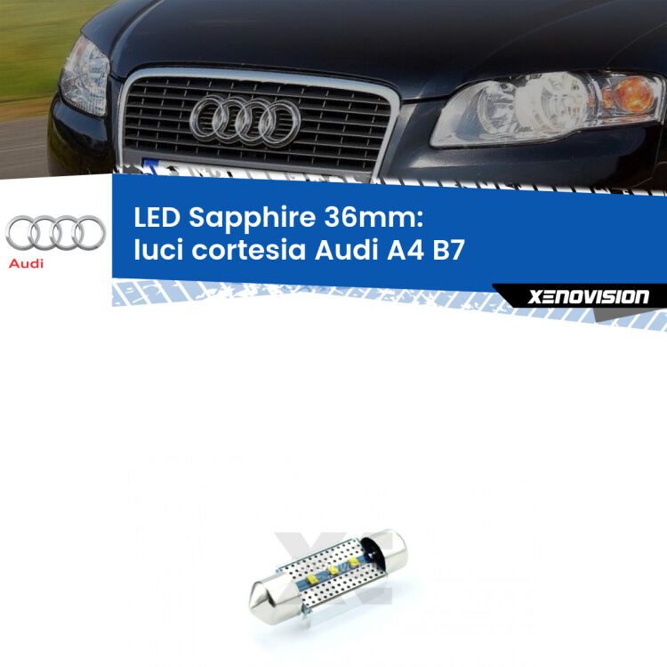 <strong>LED luci cortesia 36mm per Audi A4</strong> B7 posteriori. Lampade <strong>c5W</strong> modello Sapphire Xenovision con chip led Philips.