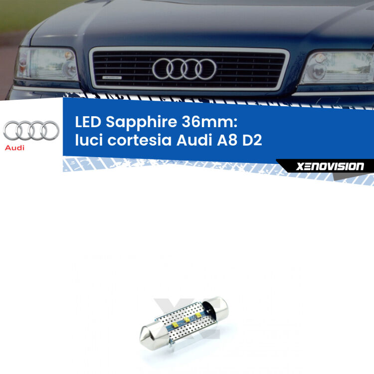 <strong>LED luci cortesia 36mm per Audi A8</strong> D2 posteriori. Lampade <strong>c5W</strong> modello Sapphire Xenovision con chip led Philips.