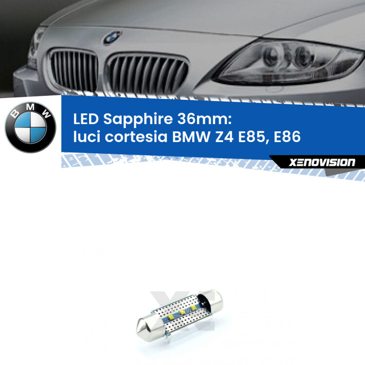 <strong>LED luci cortesia 36mm per BMW Z4</strong> E85, E86 2003 - 2008. Lampade <strong>c5W</strong> modello Sapphire Xenovision con chip led Philips.