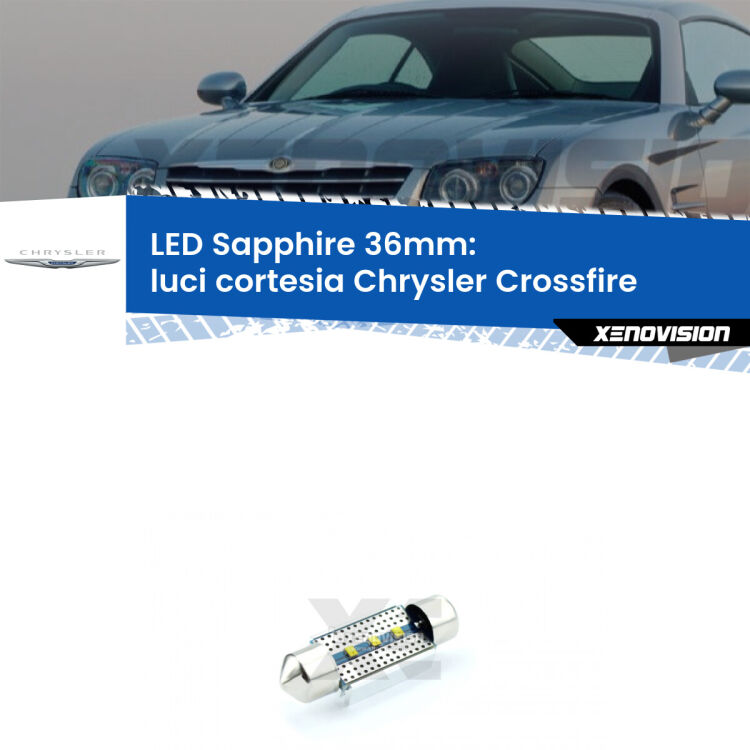 <strong>LED luci cortesia 36mm per Chrysler Crossfire</strong>  2003 - 2007. Lampade <strong>c5W</strong> modello Sapphire Xenovision con chip led Philips.
