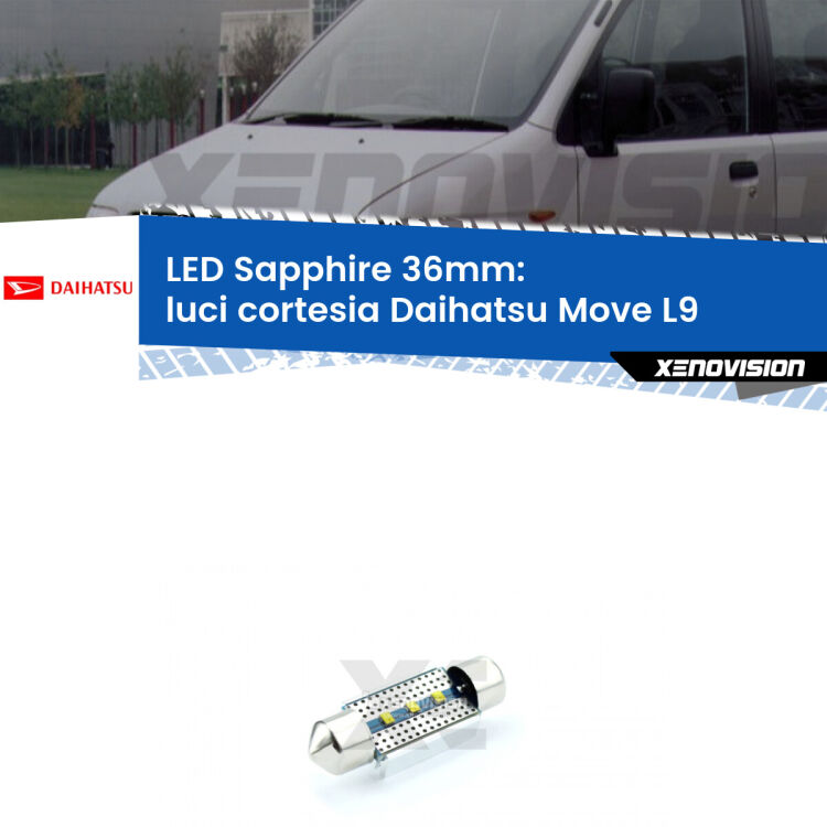 <strong>LED luci cortesia 36mm per Daihatsu Move</strong> L9 1997 - 2002. Lampade <strong>c5W</strong> modello Sapphire Xenovision con chip led Philips.
