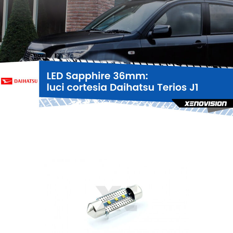<strong>LED luci cortesia 36mm per Daihatsu Terios</strong> J1 posteriori. Lampade <strong>c5W</strong> modello Sapphire Xenovision con chip led Philips.