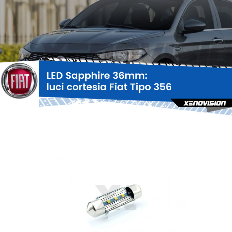 <strong>LED luci cortesia 36mm per Fiat Tipo</strong> 356 2015 in poi. Lampade <strong>c5W</strong> modello Sapphire Xenovision con chip led Philips.