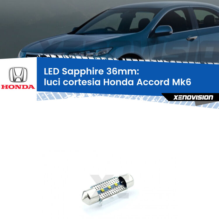 <strong>LED luci cortesia 36mm per Honda Accord</strong> Mk6 1997 - 2002. Lampade <strong>c5W</strong> modello Sapphire Xenovision con chip led Philips.