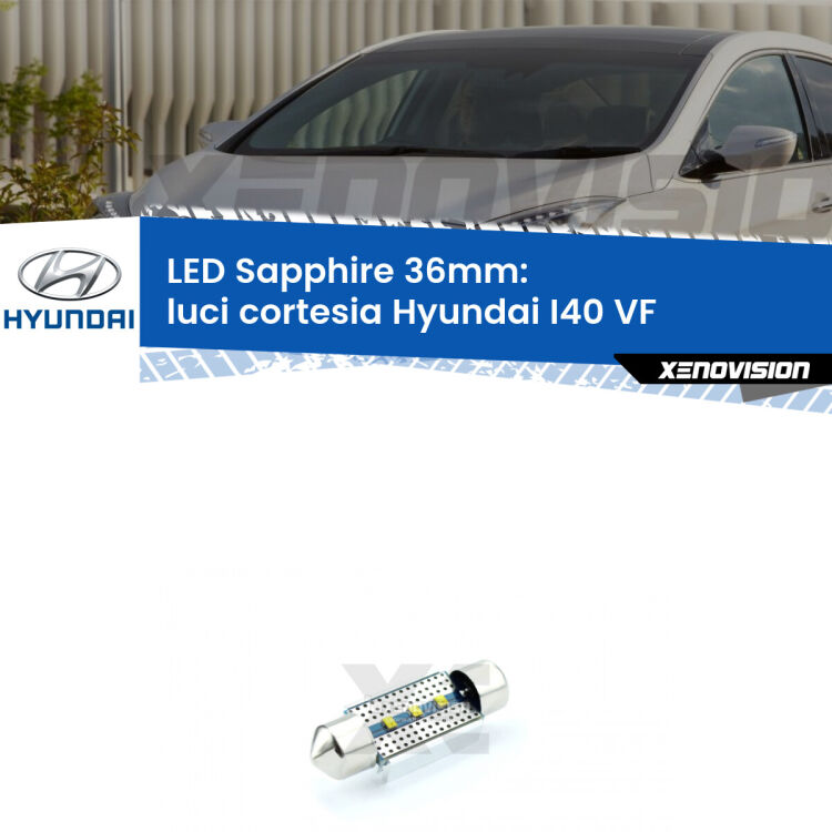 <strong>LED luci cortesia 36mm per Hyundai I40</strong> VF 2012 in poi. Lampade <strong>c5W</strong> modello Sapphire Xenovision con chip led Philips.