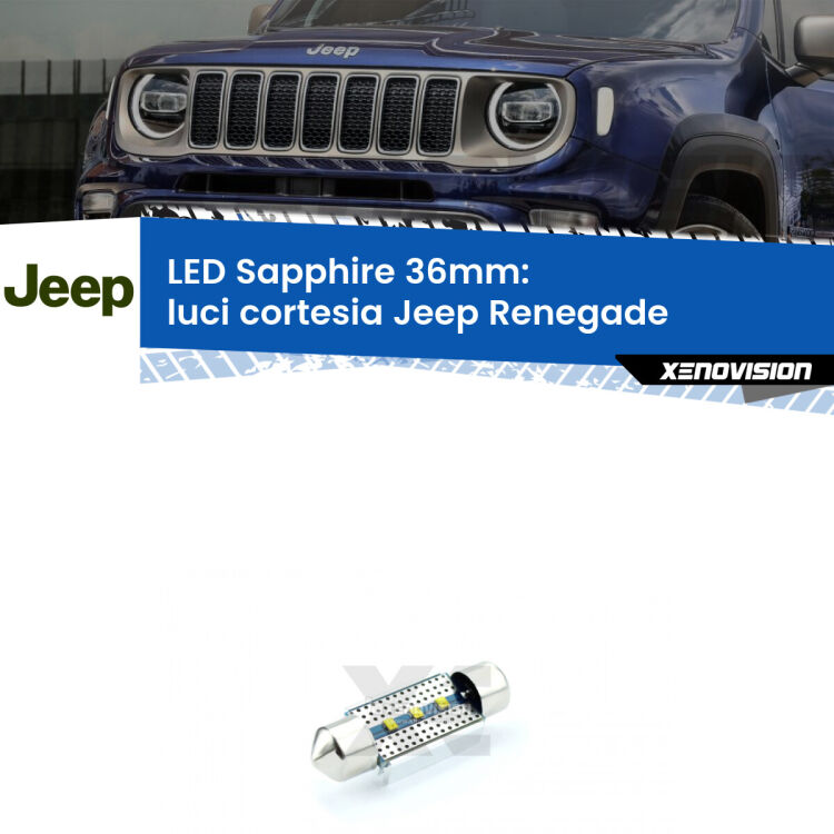 <strong>LED luci cortesia 36mm per Jeep Renegade</strong>  2014 in poi. Lampade <strong>c5W</strong> modello Sapphire Xenovision con chip led Philips.
