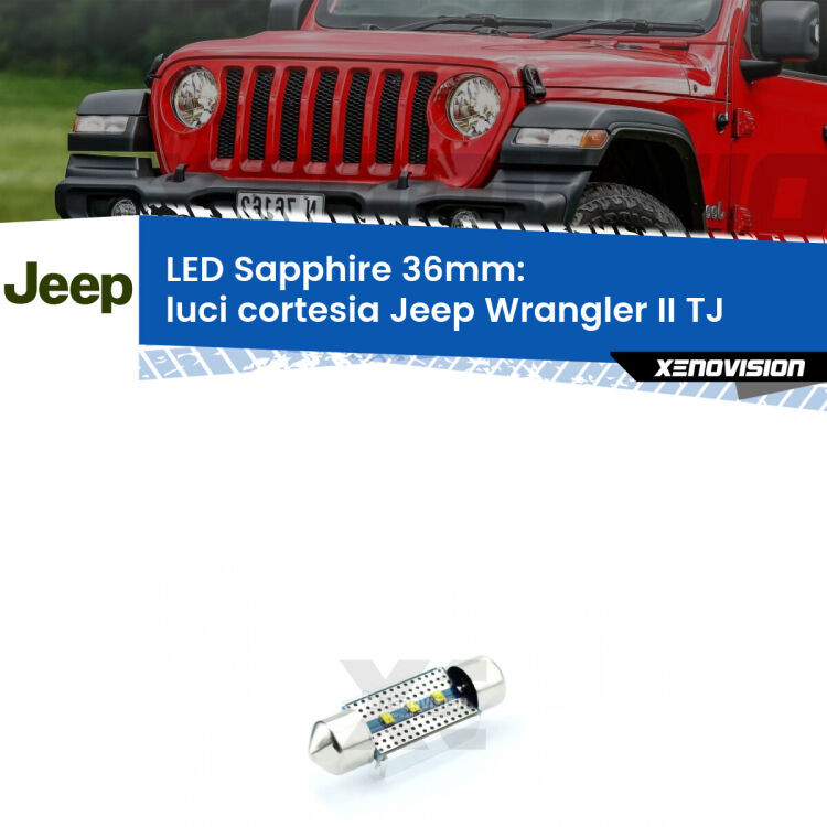 <strong>LED luci cortesia 36mm per Jeep Wrangler II</strong> TJ 1996 - 2005. Lampade <strong>c5W</strong> modello Sapphire Xenovision con chip led Philips.