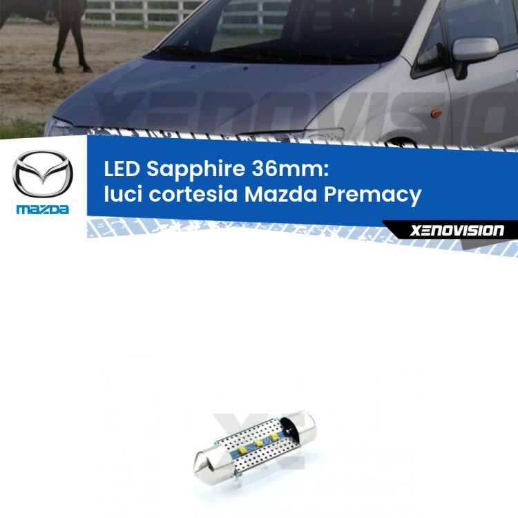 <strong>LED luci cortesia 36mm per Mazda Premacy</strong>  posteriori. Lampade <strong>c5W</strong> modello Sapphire Xenovision con chip led Philips.