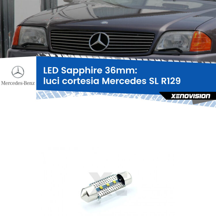 <strong>LED luci cortesia 36mm per Mercedes SL</strong> R129 1989 - 2001. Lampade <strong>c5W</strong> modello Sapphire Xenovision con chip led Philips.
