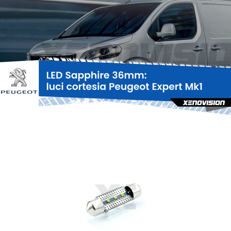 <strong>LED luci cortesia 36mm per Peugeot Expert</strong> Mk1 1996 - 2006. Lampade <strong>c5W</strong> modello Sapphire Xenovision con chip led Philips.