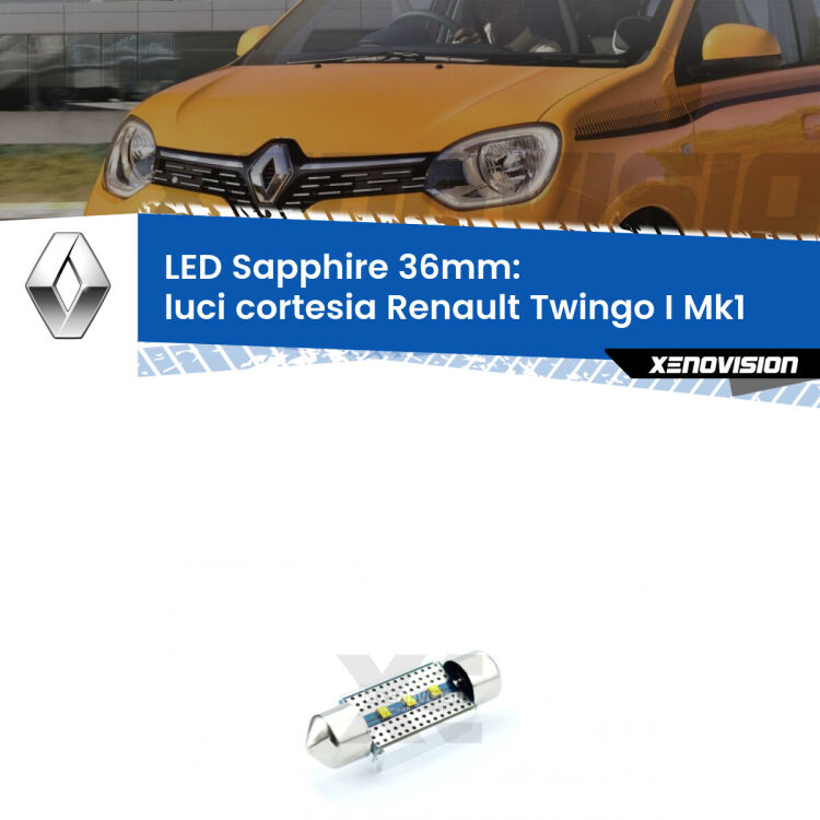 <strong>LED luci cortesia 36mm per Renault Twingo I</strong> Mk1 1993 - 2006. Lampade <strong>c5W</strong> modello Sapphire Xenovision con chip led Philips.
