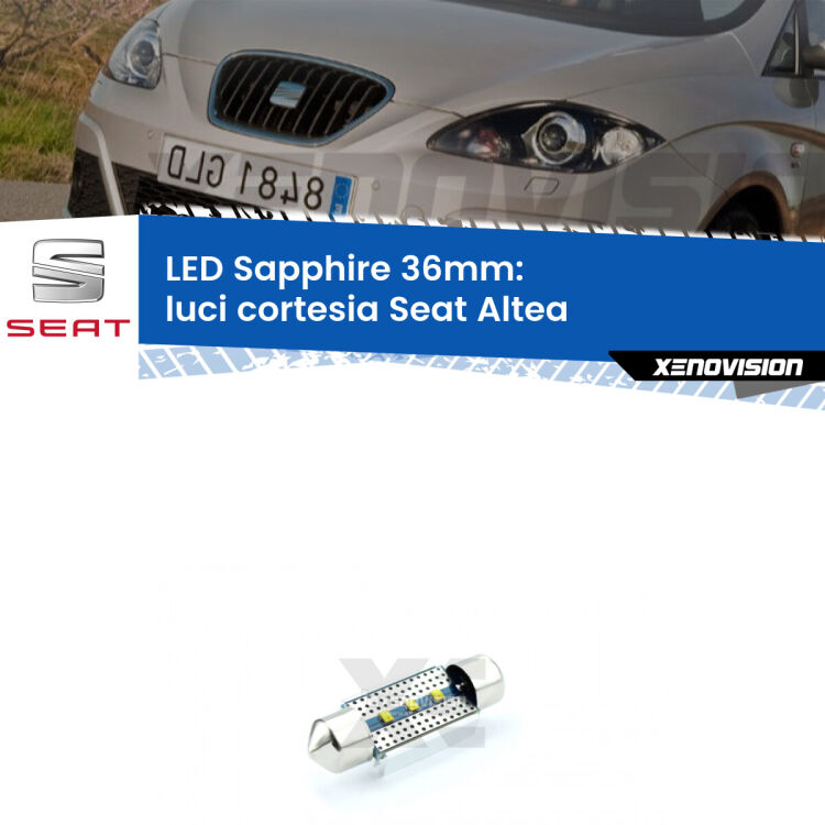 <strong>LED luci cortesia 36mm per Seat Altea</strong>  posteriori. Lampade <strong>c5W</strong> modello Sapphire Xenovision con chip led Philips.