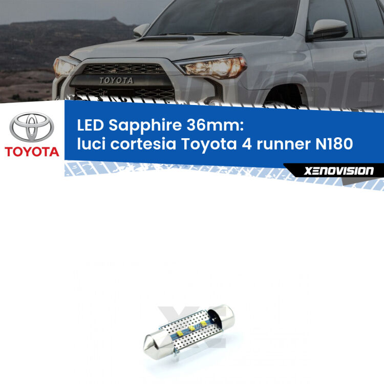 <strong>LED luci cortesia 36mm per Toyota 4 runner</strong> N180 1997 - 2002. Lampade <strong>c5W</strong> modello Sapphire Xenovision con chip led Philips.