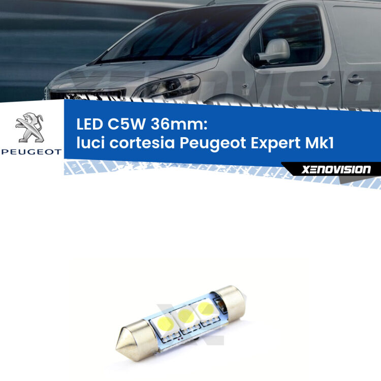 LED Luci Cortesia Peugeot Expert Mk1 1996 - 2006. Una lampadina led innesto C5W 36mm canbus estremamente longeva.