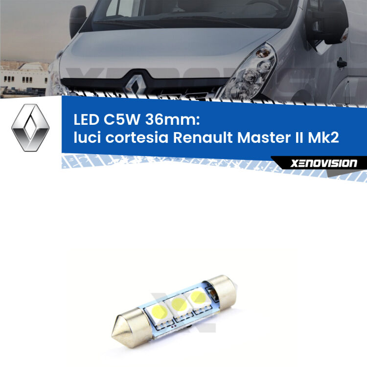 LED Luci Cortesia Renault Master II Mk2 1998 - 2009. Una lampadina led innesto C5W 36mm canbus estremamente longeva.