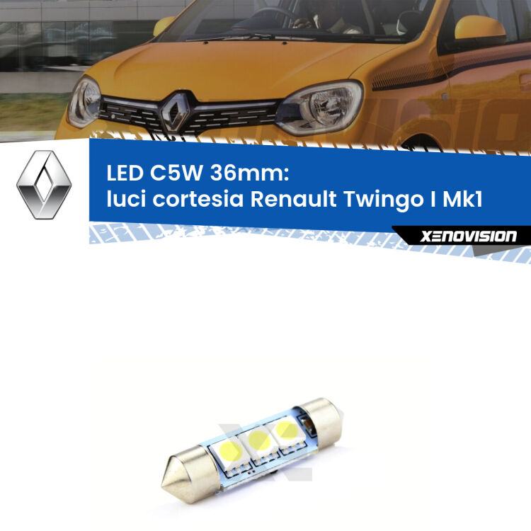 LED Luci Cortesia Renault Twingo I Mk1 1993 - 2006. Una lampadina led innesto C5W 36mm canbus estremamente longeva.