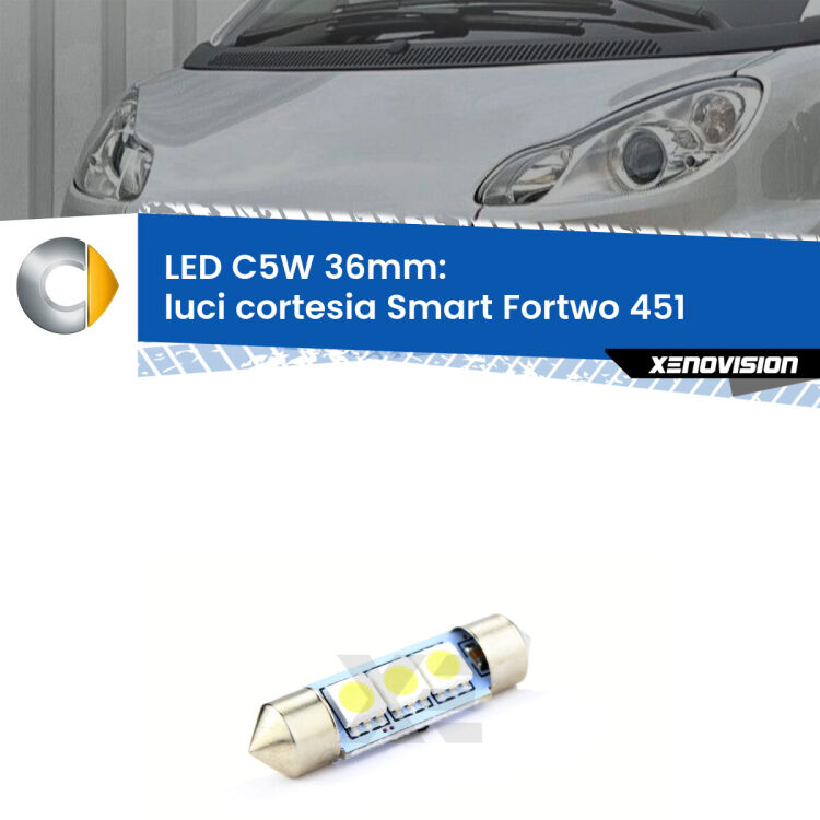 LED Luci Cortesia Smart Fortwo 451 2007 - 2014. Una lampadina led innesto C5W 36mm canbus estremamente longeva.