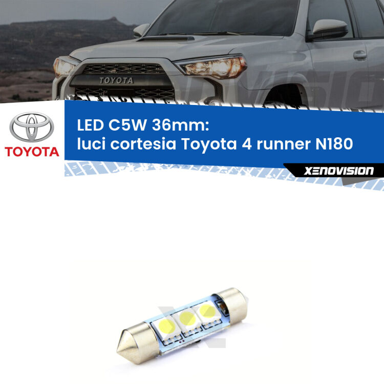 LED Luci Cortesia Toyota 4 runner N180 1997 - 2002. Una lampadina led innesto C5W 36mm canbus estremamente longeva.