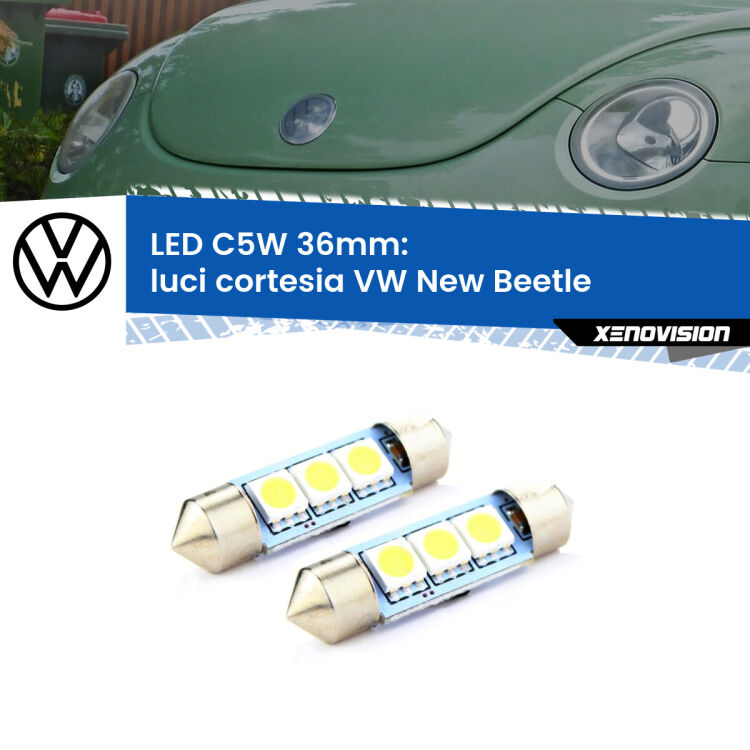 0 Luci Cortesia LED c5w 36mm VW New Beetle 1998 - 2010 (Coppia) <strong>Luci Cortesia LED per VW New Beetle</strong> 1998 - 2010. Coppia lampade <strong>C5W</strong> 36mm estremamente longeve.