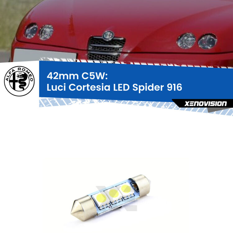 Lampadina eccezionalmente duratura, canbus e luminosa. C5W 42mm perfetto per Luci Cortesia LED Alfa romeo Spider (916) 1995 - 2005<br />.