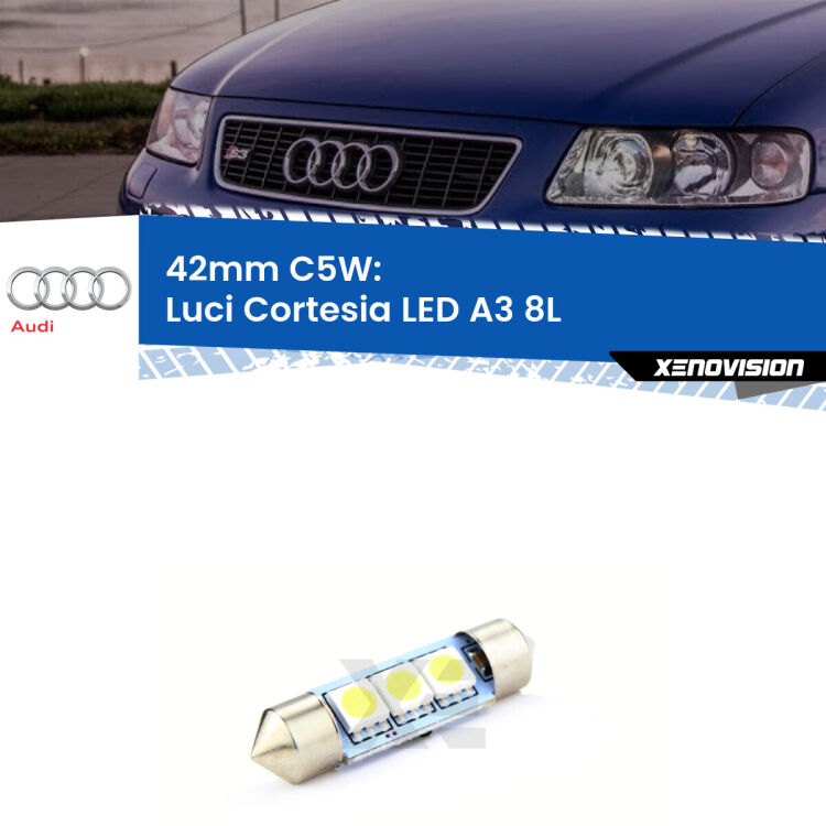 Lampadina eccezionalmente duratura, canbus e luminosa. C5W 42mm perfetto per Luci Cortesia LED Audi A3 (8L) 1996 - 2003<br />.