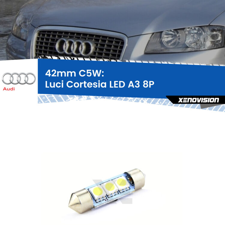 Lampadina eccezionalmente duratura, canbus e luminosa. C5W 42mm perfetto per Luci Cortesia LED Audi A3 (8P) anteriori<br />.
