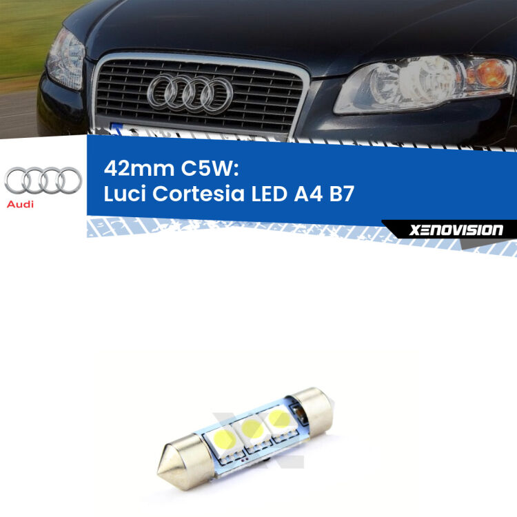 Lampadina eccezionalmente duratura, canbus e luminosa. C5W 42mm perfetto per Luci Cortesia LED Audi A4 (B7) anteriori<br />.