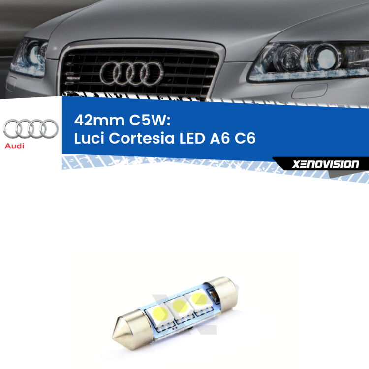 Lampadina eccezionalmente duratura, canbus e luminosa. C5W 42mm perfetto per Luci Cortesia LED Audi A6 (C6) 2004 - 2011<br />.