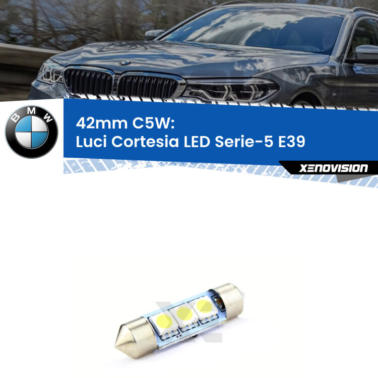 Lampadina eccezionalmente duratura, canbus e luminosa. C5W 42mm perfetto per Luci Cortesia LED BMW Serie-5 (E39) 1996 - 2003<br />.