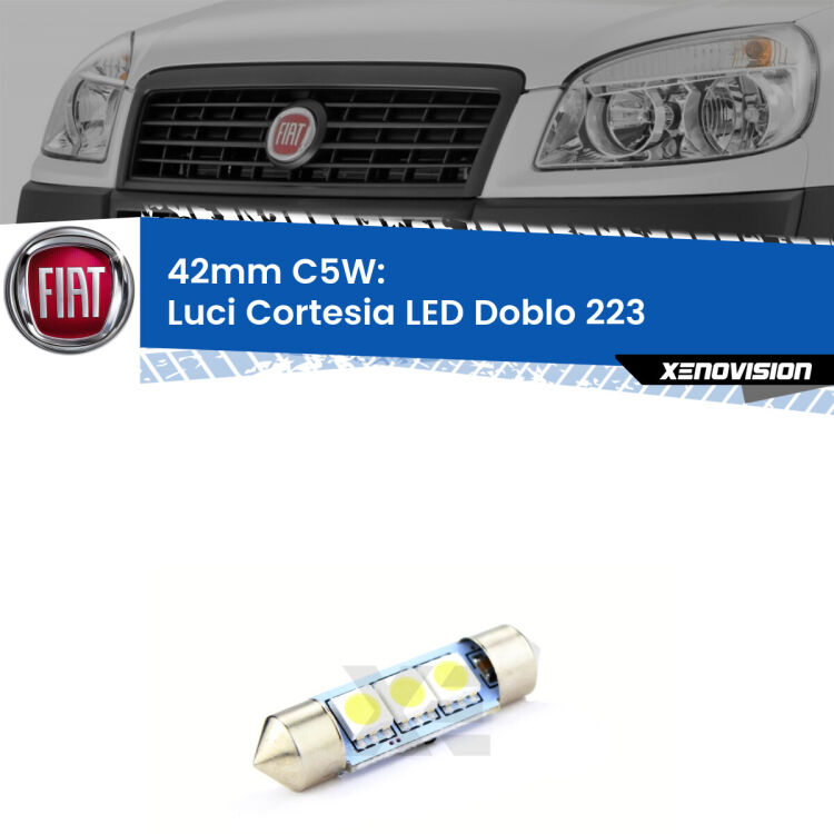 Lampadina eccezionalmente duratura, canbus e luminosa. C5W 42mm perfetto per Luci Cortesia LED Fiat Doblo (223) 2000 - 2010<br />.