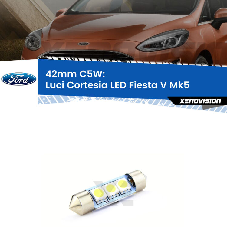 Lampadina eccezionalmente duratura, canbus e luminosa. C5W 42mm perfetto per Luci Cortesia LED Ford Fiesta V (Mk5) 2002 - 2008<br />.