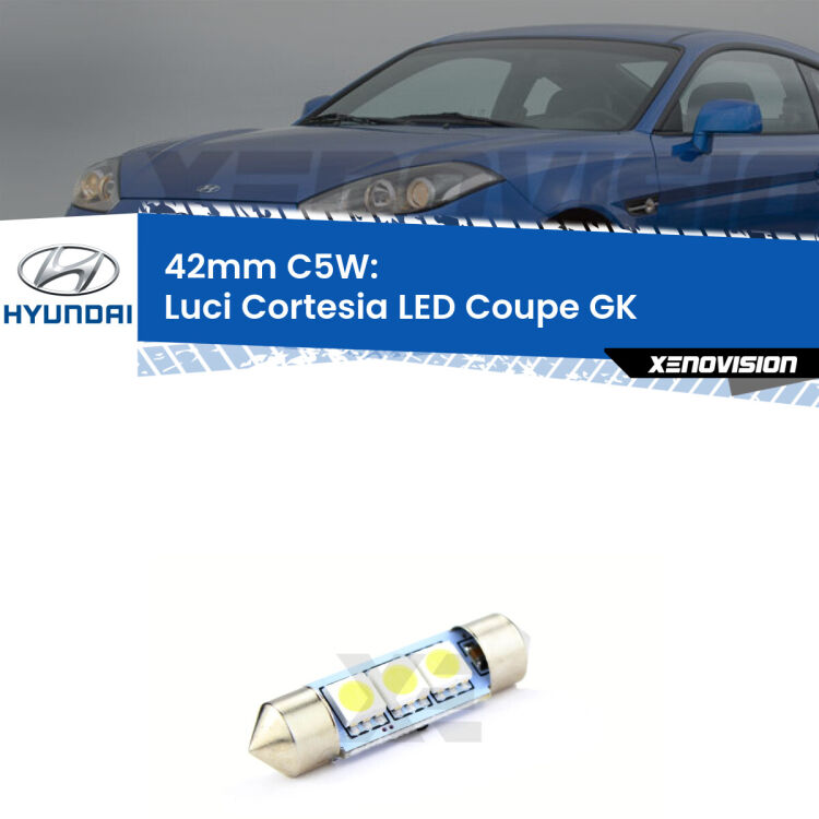 Lampadina eccezionalmente duratura, canbus e luminosa. C5W 42mm perfetto per Luci Cortesia LED Hyundai Coupe (GK) 2002 - 2009<br />.