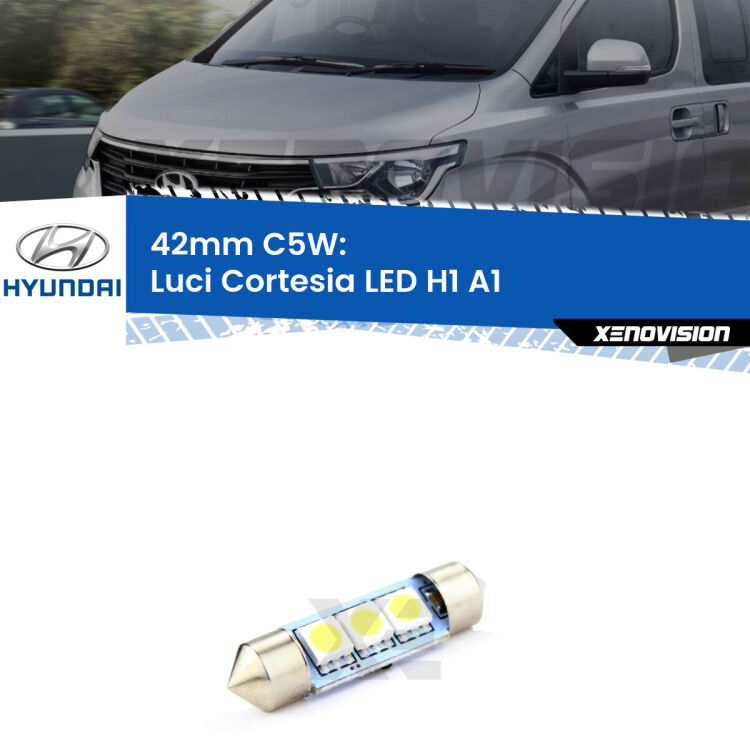 Lampadina eccezionalmente duratura, canbus e luminosa. C5W 42mm perfetto per Luci Cortesia LED Hyundai H1 (A1) 1997 - 2008<br />.