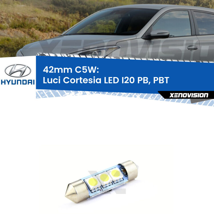 Lampadina eccezionalmente duratura, canbus e luminosa. C5W 42mm perfetto per Luci Cortesia LED Hyundai I20 (PB, PBT) 2008 - 2015<br />.