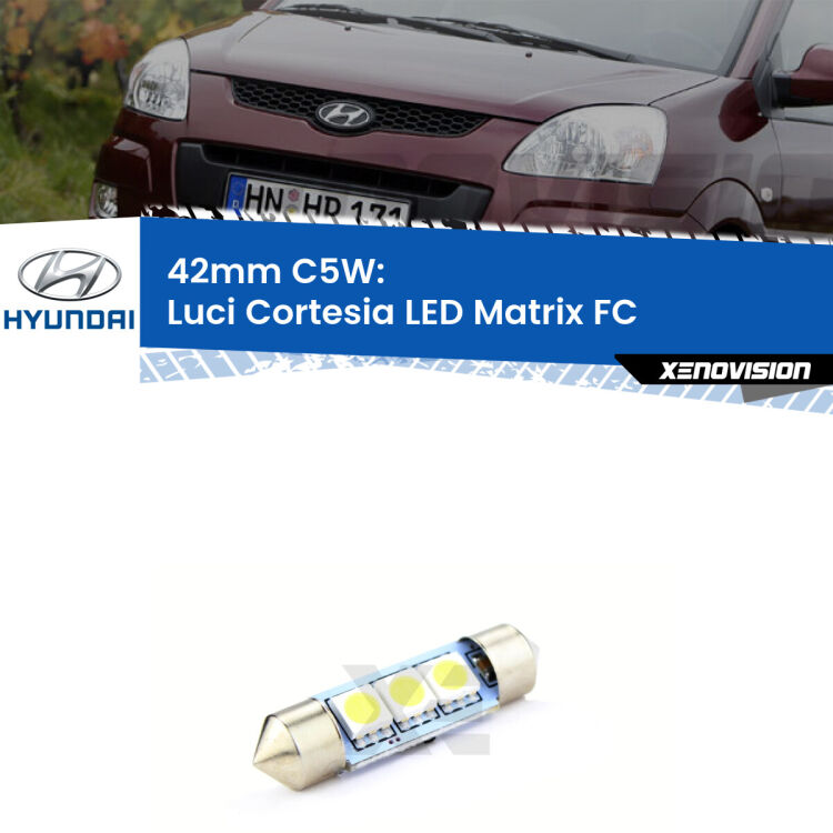 Lampadina eccezionalmente duratura, canbus e luminosa. C5W 42mm perfetto per Luci Cortesia LED Hyundai Matrix (FC) 2001 - 2010<br />.