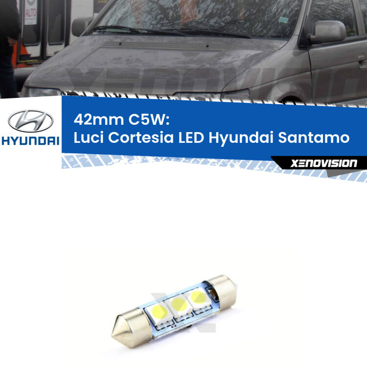 Lampadina eccezionalmente duratura, canbus e luminosa. C5W 42mm perfetto per Luci Cortesia LED Hyundai Santamo  1998 - 2002<br />.
