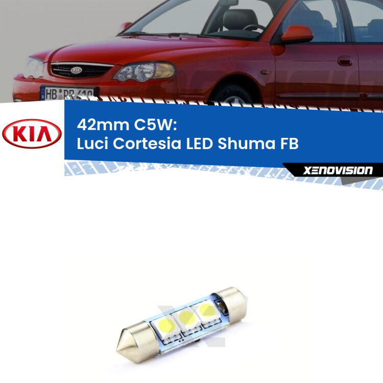 Lampadina eccezionalmente duratura, canbus e luminosa. C5W 42mm perfetto per Luci Cortesia LED KIA Shuma (FB) 1997 - 2000<br />.
