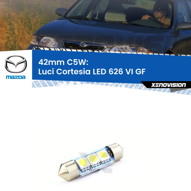 Lampadina eccezionalmente duratura, canbus e luminosa. C5W 42mm perfetto per Luci Cortesia LED Mazda 626 VI (GF) 1997 - 2002<br />.