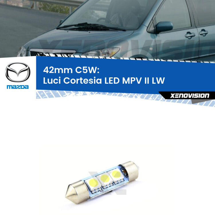 Lampadina eccezionalmente duratura, canbus e luminosa. C5W 42mm perfetto per Luci Cortesia LED Mazda MPV II (LW) 1999 - 2006<br />.