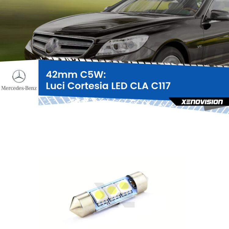 Lampadina eccezionalmente duratura, canbus e luminosa. C5W 42mm perfetto per Luci Cortesia LED Mercedes CLA (C117) posteriori<br />.