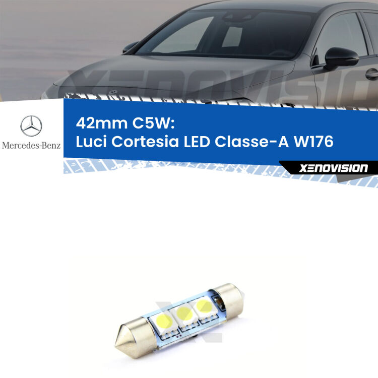 Lampadina eccezionalmente duratura, canbus e luminosa. C5W 42mm perfetto per Luci Cortesia LED Mercedes Classe-A (W176) 2012 - 2018<br />.