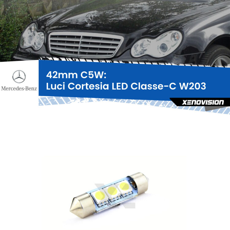 Lampadina eccezionalmente duratura, canbus e luminosa. C5W 42mm perfetto per Luci Cortesia LED Mercedes Classe-C (W203) 2000 - 2007<br />.