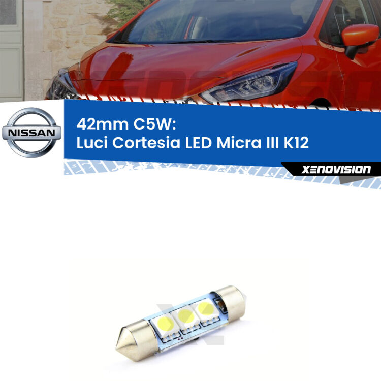 Lampadina eccezionalmente duratura, canbus e luminosa. C5W 42mm perfetto per Luci Cortesia LED Nissan Micra III (K12) 2002 - 2010<br />.