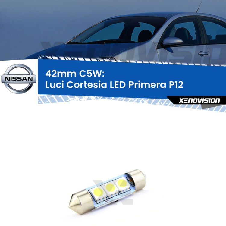 Lampadina eccezionalmente duratura, canbus e luminosa. C5W 42mm perfetto per Luci Cortesia LED Nissan Primera (P12) 2002 - 2008<br />.