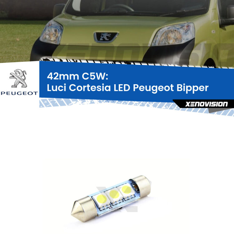 Lampadina eccezionalmente duratura, canbus e luminosa. C5W 42mm perfetto per Luci Cortesia LED Peugeot Bipper  2008 in poi<br />.