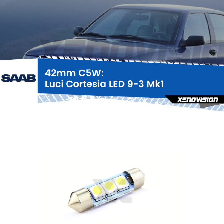 Lampadina eccezionalmente duratura, canbus e luminosa. C5W 42mm perfetto per Luci Cortesia LED Saab 9-3 (Mk1) 1998 - 2002<br />.